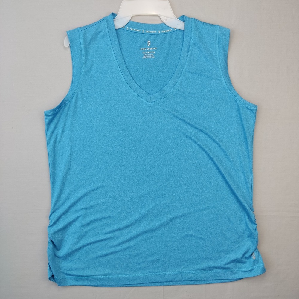 Free Country Tank Top Women XXL Blue V-Neck Ruched Side Active Performance Shirt